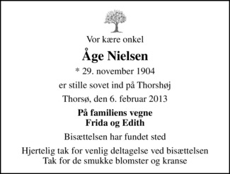 Dødsannonce - Åge Nielsen - Thorsø