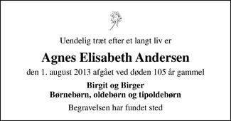 Dødsannonce - Agnes Elisabeth Andersen - Viborg